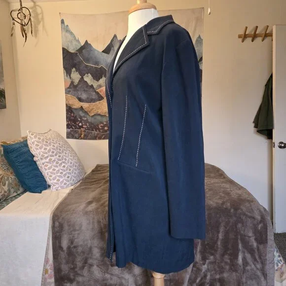 Sheri Martin New York Faux Suede Jacket Dark Green Size 14 Topstitch Blazer - Picture 4 of 16